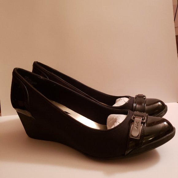 Anne Klein Sport Wedges Black Patent & Fabric Dress Shoes Size 10M - Picture 6 of 9